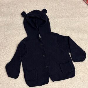 Baby Gap Navy Blue Knit Hooded Cardigan with Bear Ears 6-12M